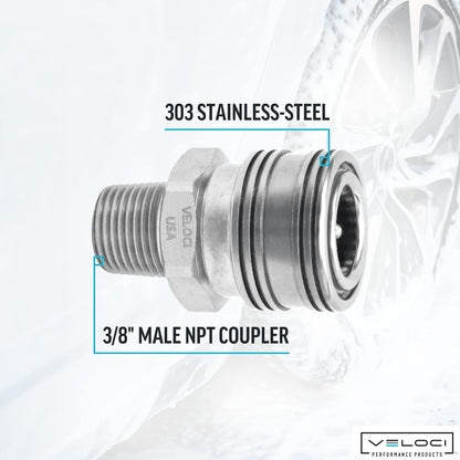 Veloci Prima 3/8" Stainless Steel Male NPT Quick Coupler for Pressure Washer
