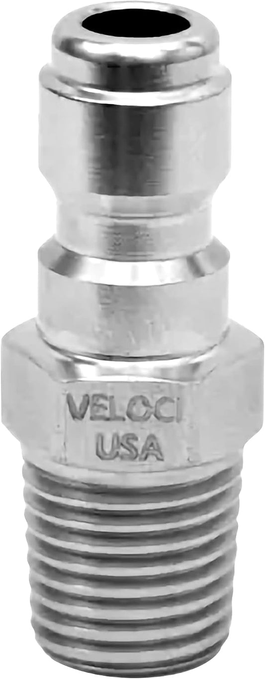 Veloci Prima 1/4" Stainless Steel Male NPT Quick Coupler Plug - Pressure Washers