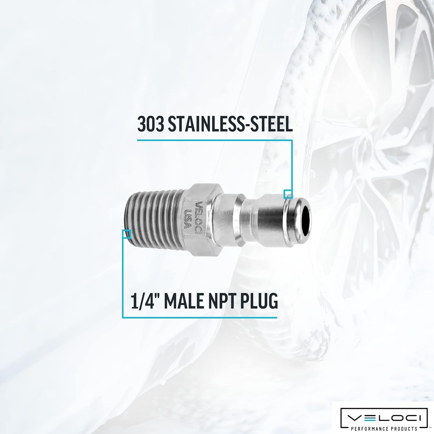 Veloci Prima 1/4" Stainless Steel Male NPT Quick Coupler Plug - Pressure Washers