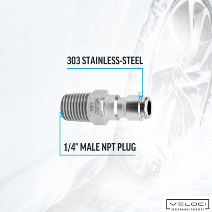 Veloci Prima 1/4" Stainless Steel Male NPT Quick Coupler Plug - Pressure Washers