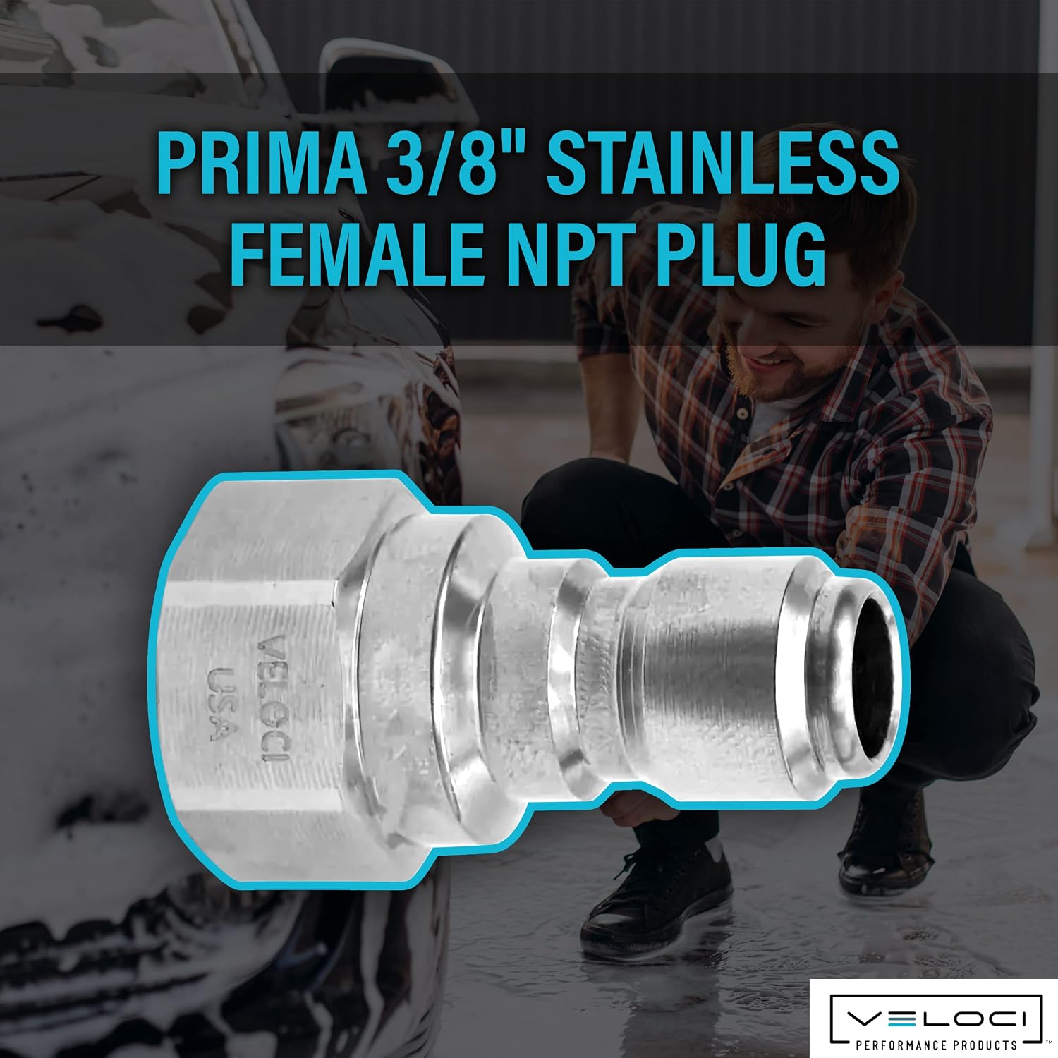 Veloci Prima 3/8" Stainless Steel Female NPT Quick Coupler Plug -Pressure Washer