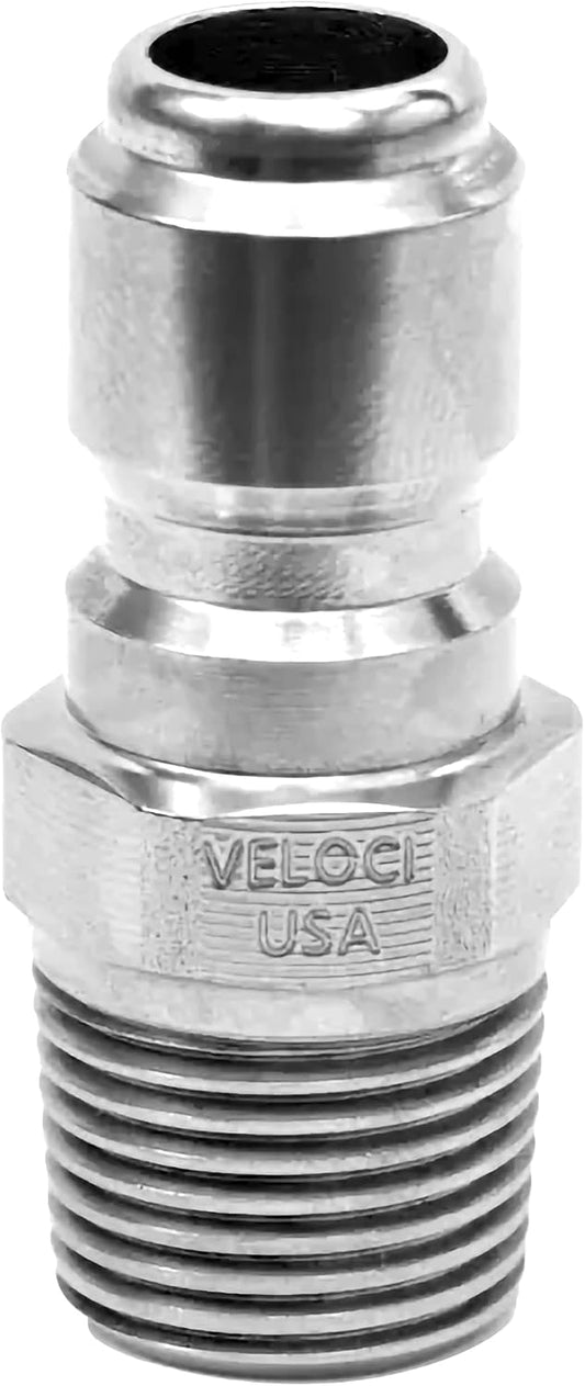 Veloci Prima 3/8" Stainless Steel Male NPT Quick Coupler Plug - Pressure Washer