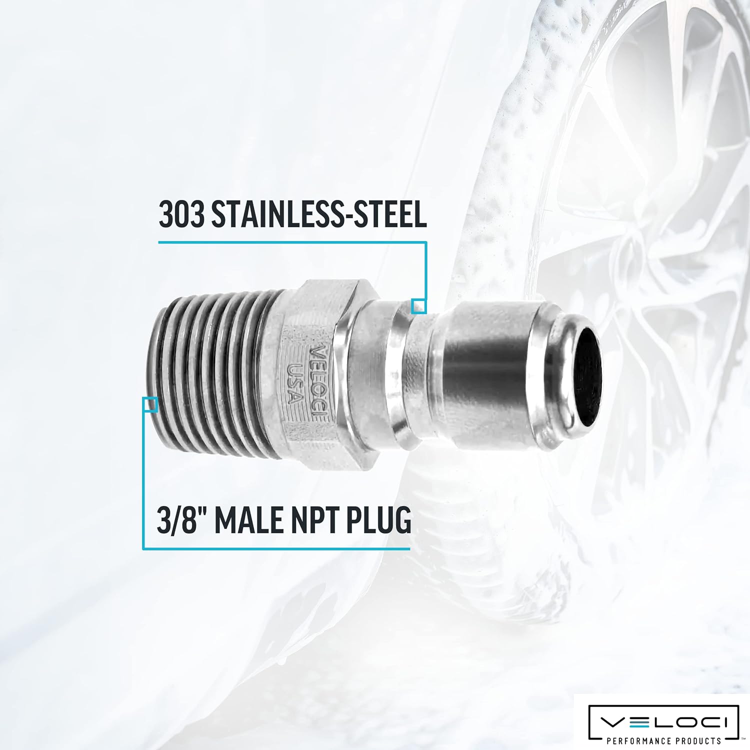 Veloci Prima 3/8" Stainless Steel Male NPT Quick Coupler Plug - Pressure Washer