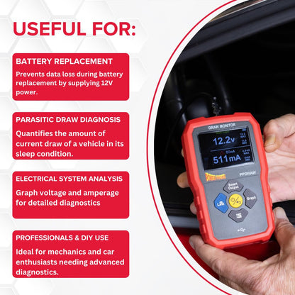 PPDRAW Automotive Battery Voltage and Parasitic Draw Monitor - OBDII