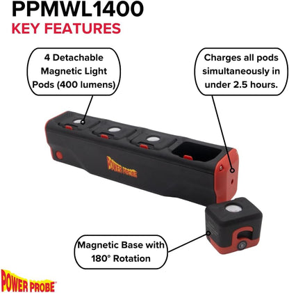 Power Probe PPMWL1400 1400 Lumen Modular Work Light with Detachable LED Pods