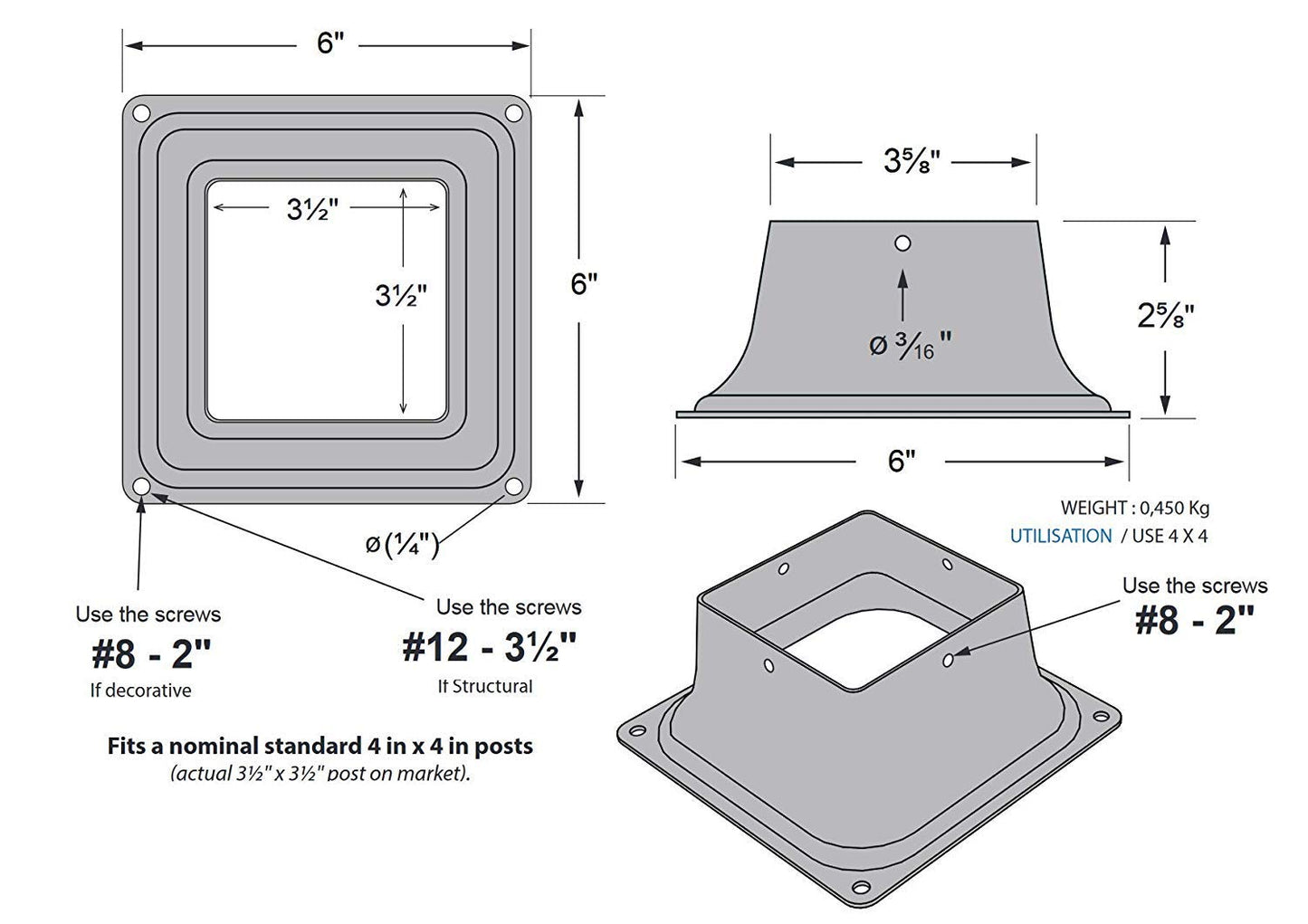 13048 44 Post Base Black - 10 Pack