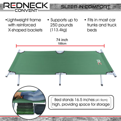 Portable Camping Cot Adult Folding Bed - Green 6.2ft Sleeping Cot