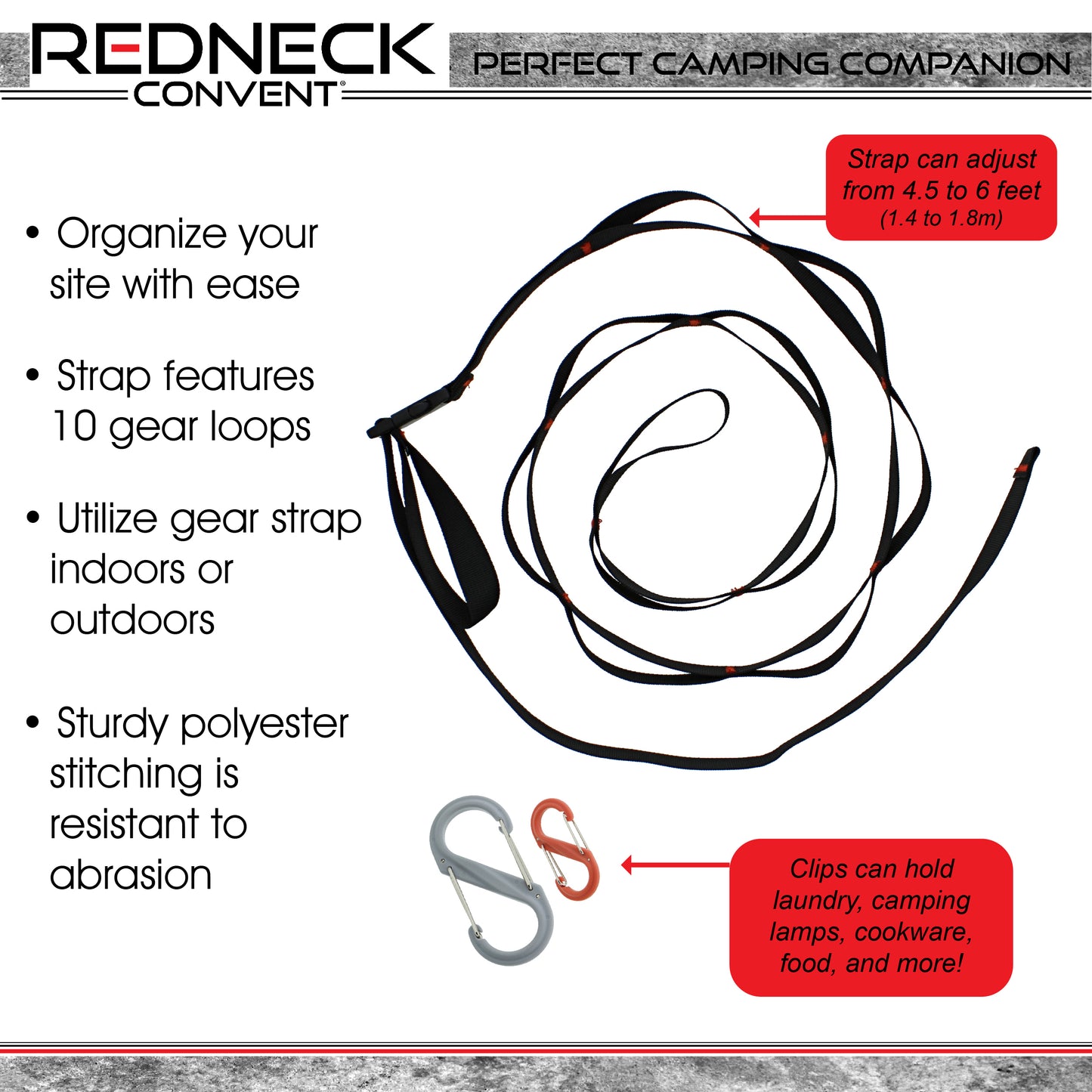 Tent Organizer Line Kit - 5ft Camping Tent Gear Line and Hanging Hooks