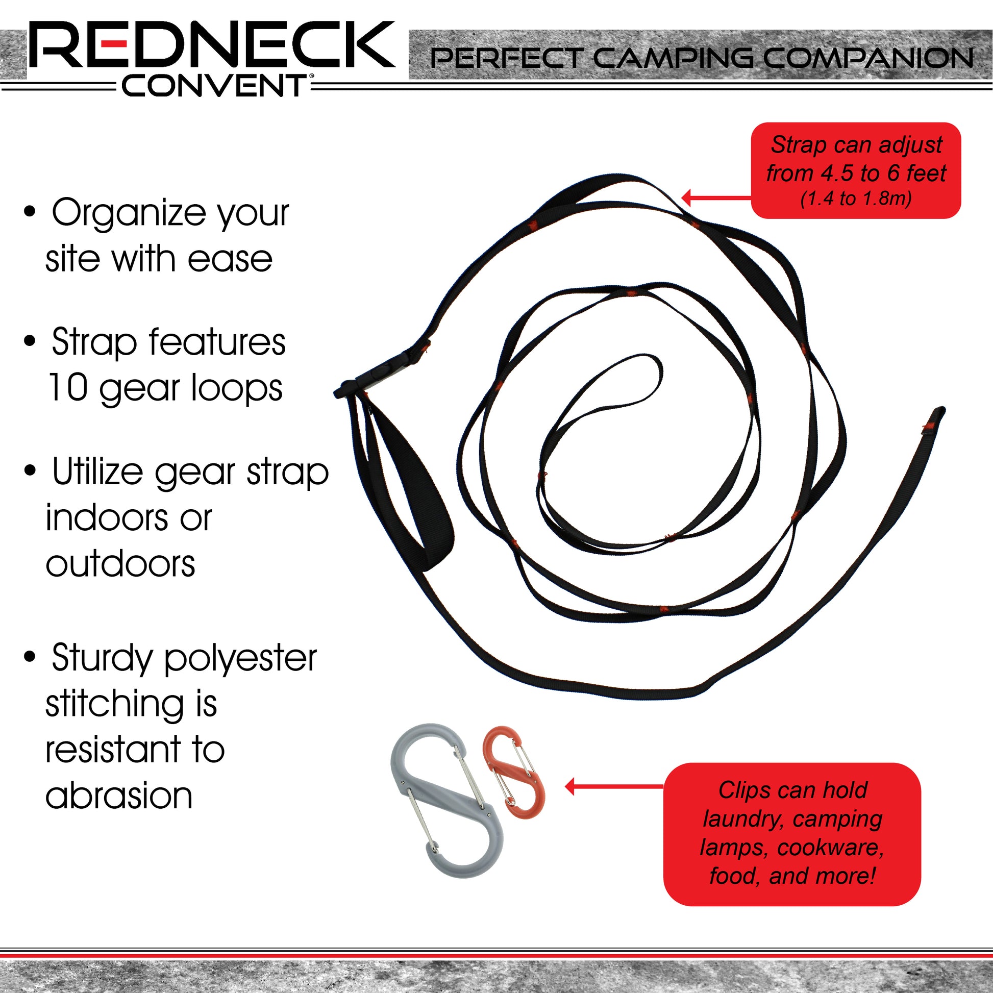 Tent Organizer Line Kit - 5ft Camping Tent Gear Line and Hanging Hooks