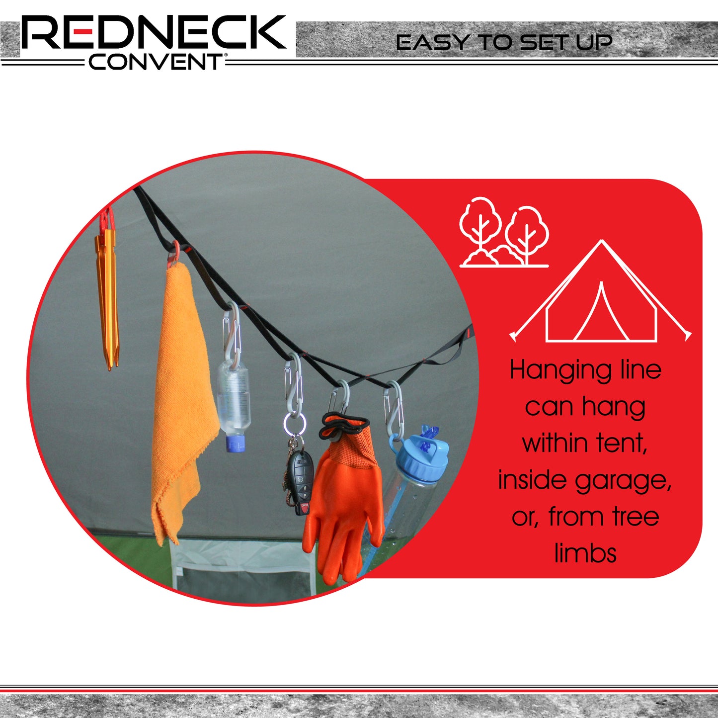 Tent Organizer Line Kit - 5ft Camping Tent Gear Line and Hanging Hooks