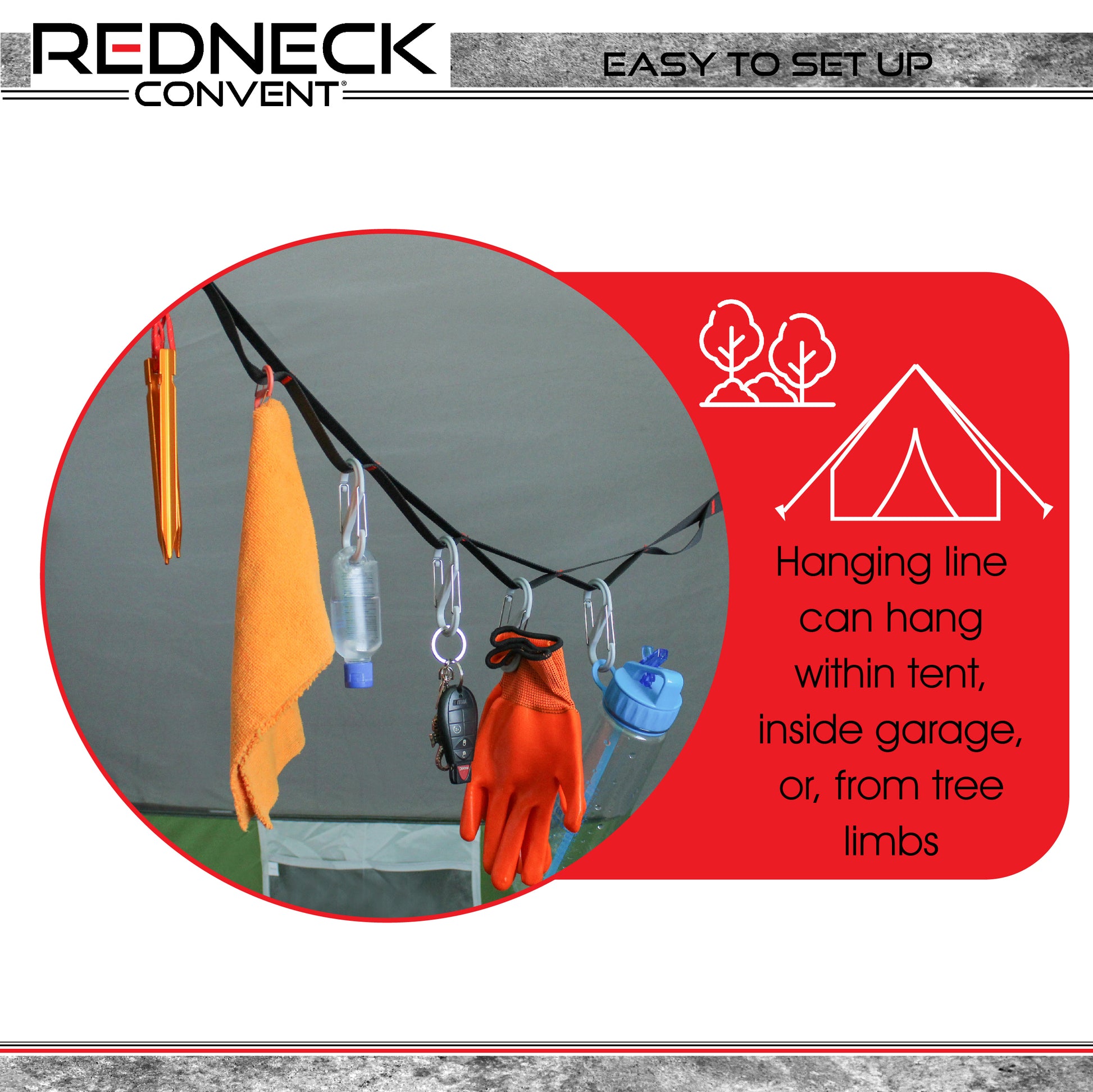 Tent Organizer Line Kit - 5ft Camping Tent Gear Line and Hanging Hooks