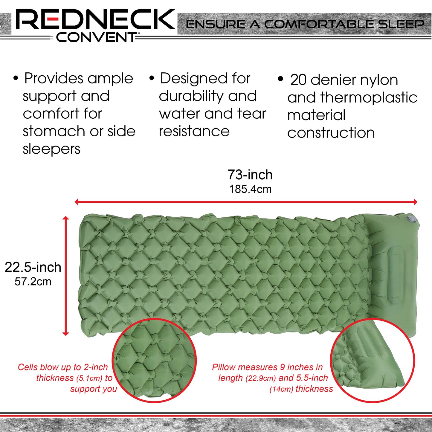 Camping Sleeping Mat - Green Inflatable Camping Pad and Air Pillow