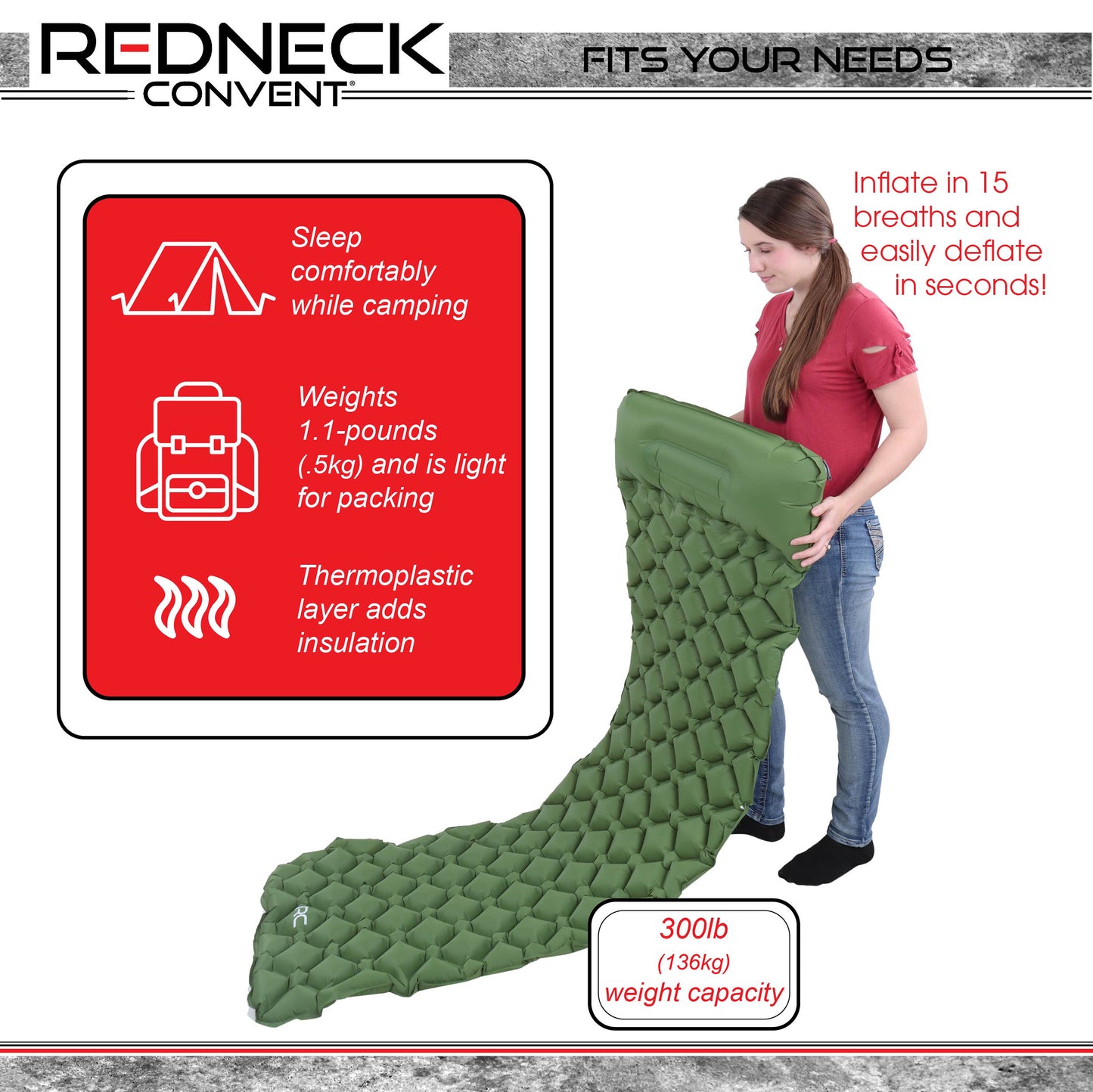 Camping Sleeping Mat - Green Inflatable Camping Pad and Air Pillow