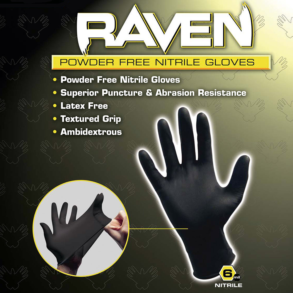 Raven Powder-Free Black Nitrile 6 Mil Gloves