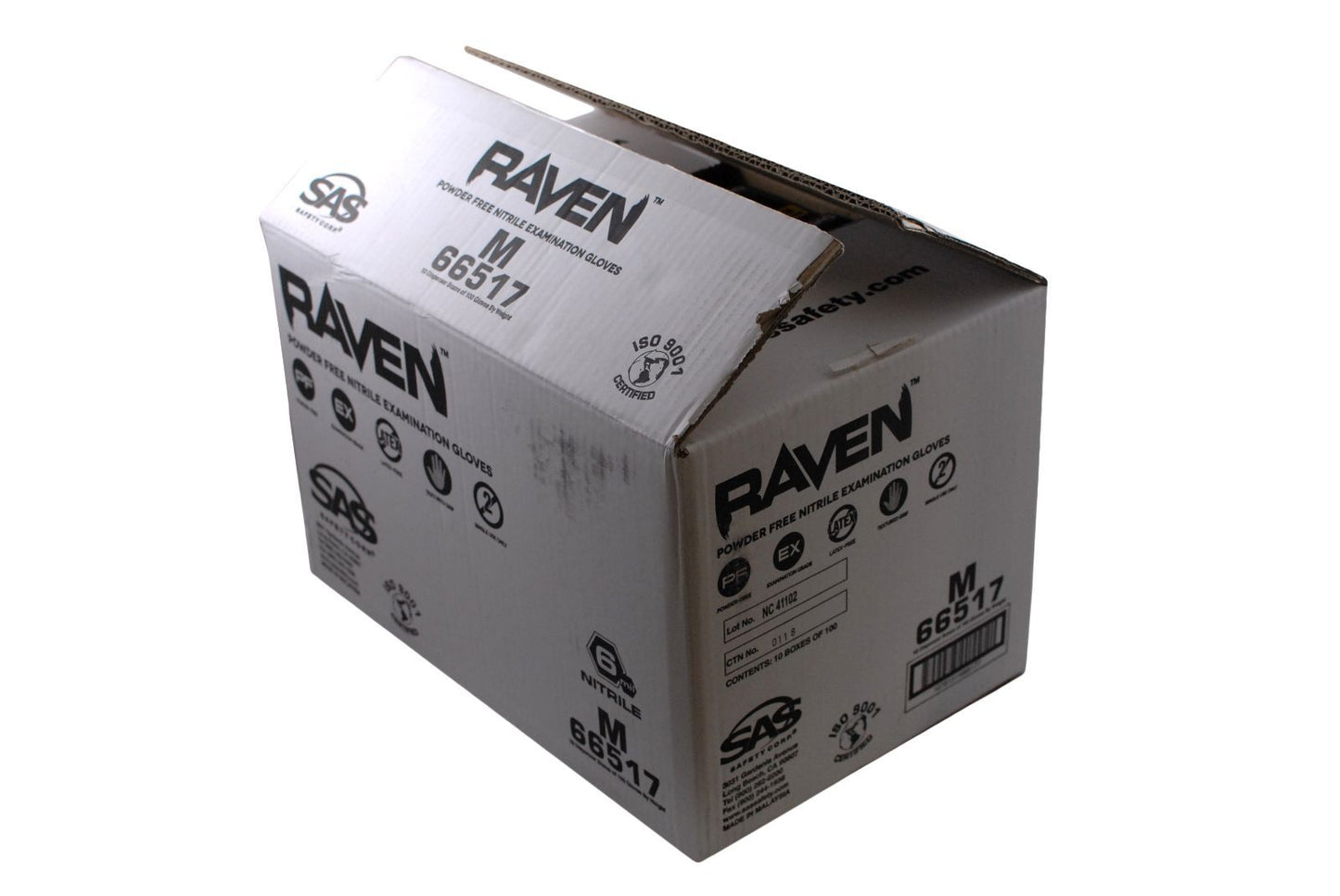 Raven Powder-Free Black Nitrile 6 Mil Gloves MED