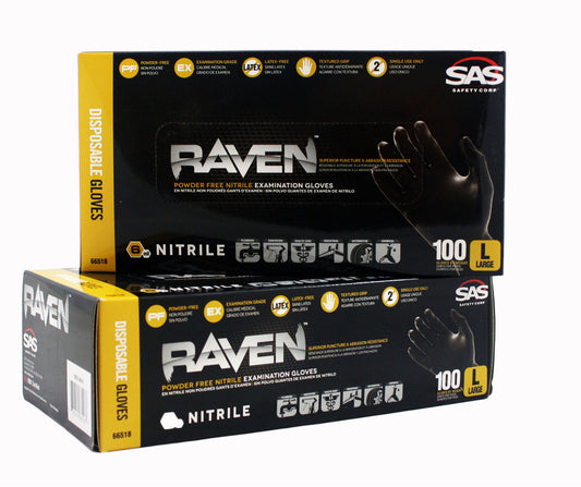 Raven Powder-Free Black Nitrile 6 Mil Gloves