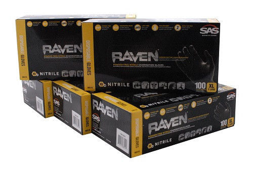 Raven Powder-Free Disposable Black Nitrile 7 Mil Gloves