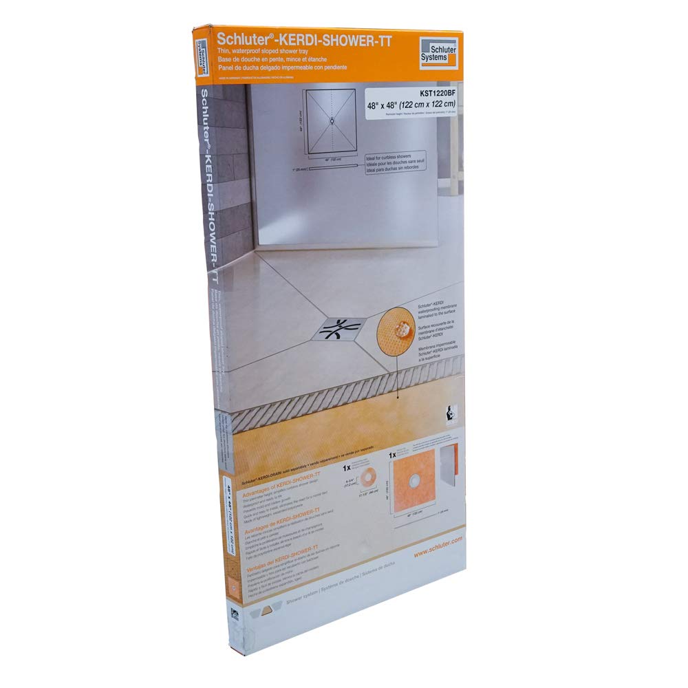 Kerdi 48" x 48" Thin Shower Tray Center Drain Placement 1" Perimeter Height