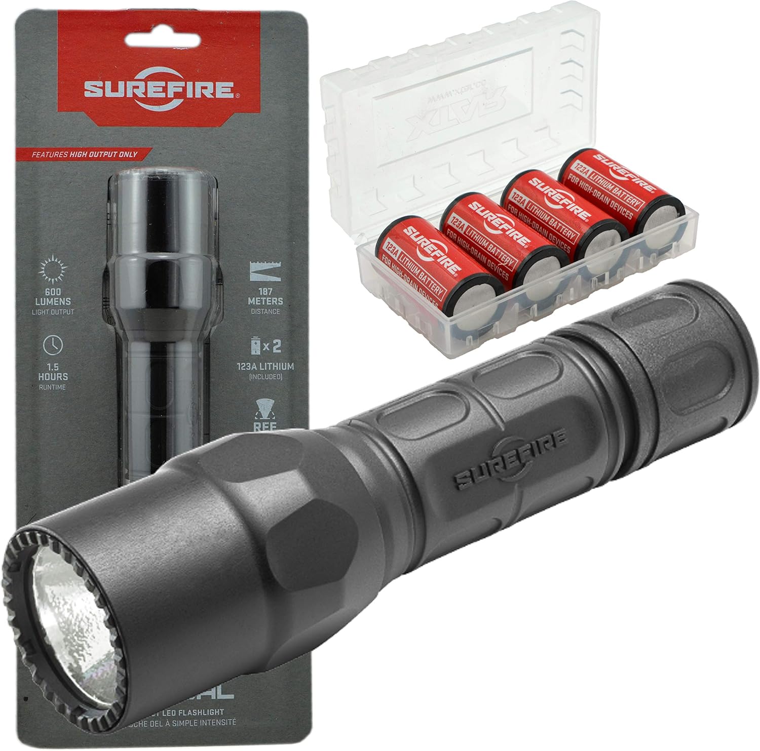 G2X Tactical 600 Lumen EDC Flashlight Bundle - 4x Extra Batt Batt Case