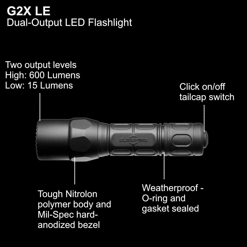 G2X LE Compact LED Flashlight 600 Lumen Tactical Light, Black Bundle