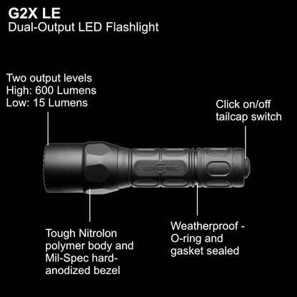 G2X LE Compact LED Flashlight 600 Lumen Tactical Light, Black Bundle