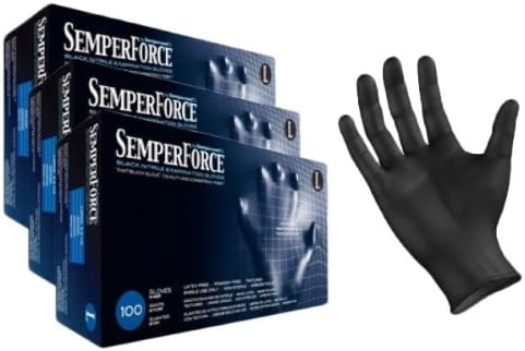 Black Nitrile Exam Gloves, Powder Free, Latex Free, Semperforce, 100/Box Large