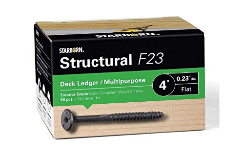 Structural F23 Flat Head Wood Screw - Black - 50 Count - 0.23" x 4"
