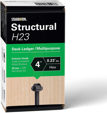 Structural H23 Deck Ledger Multi-Purpose Wood Screw (20, 4")