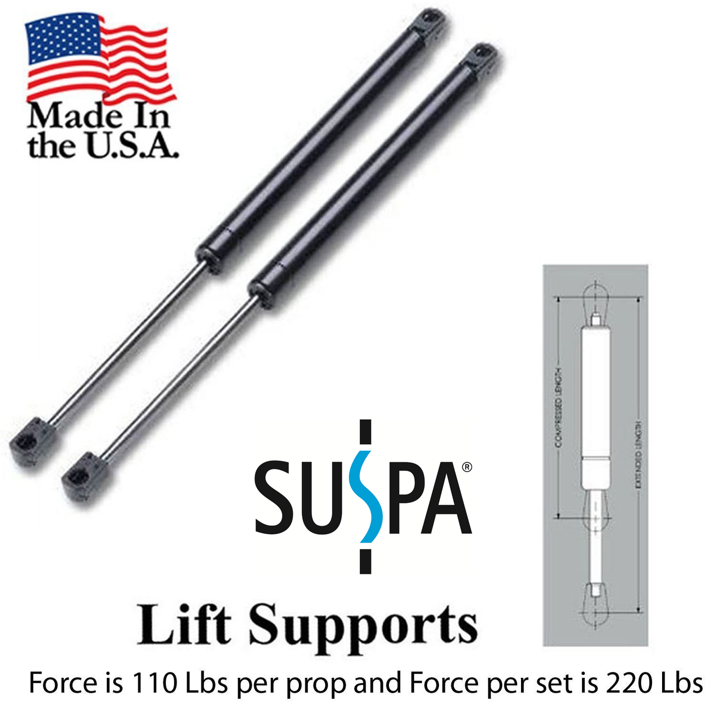 110 Pound Limit Gas Spring/Prop/Strut/Shock Lift Support