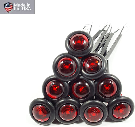 10 USA Made 3/4" RED LED Clearance Marker Bullet Grommet Lights