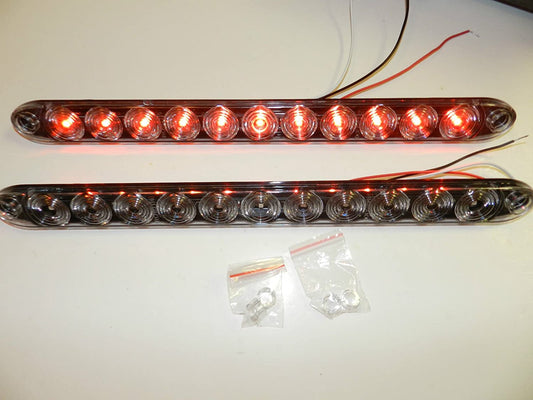 Pair TecNiq 15" Clear Red Multi-Function Stop Turn Tail Marker Light LED Bar