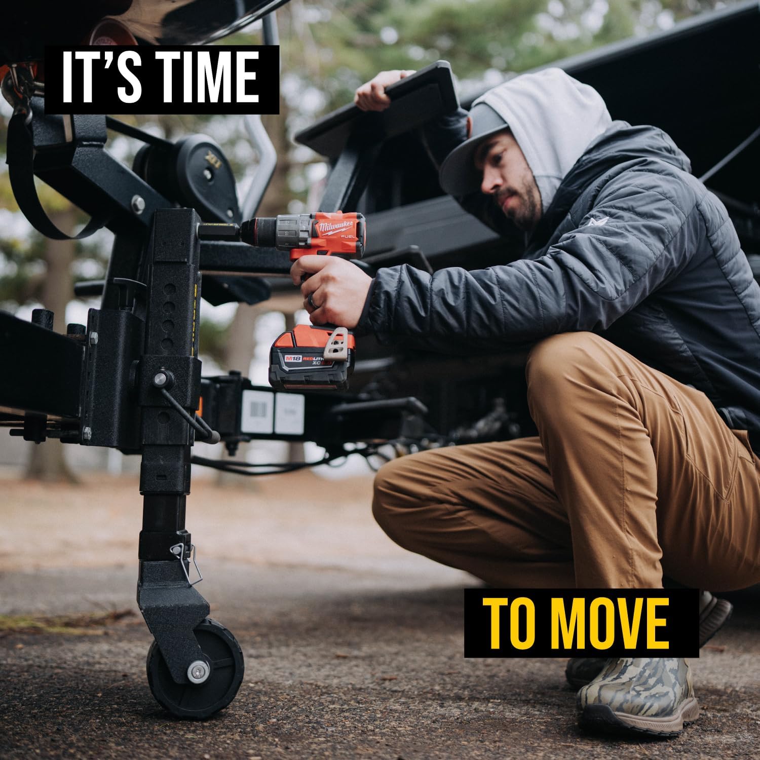 Trailer Valet JX 3-Squared Drill Jack with Dual-Wheel Design, Quick Drop System