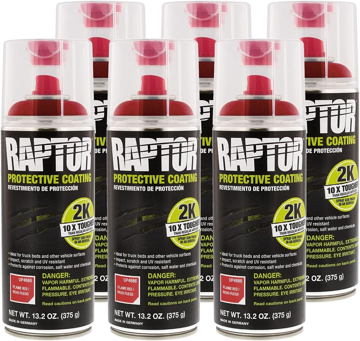 U-POL Raptor 2K Flame Red Spray-On Truck Bedliner Aerosol 13.2 oz (6 Pack)