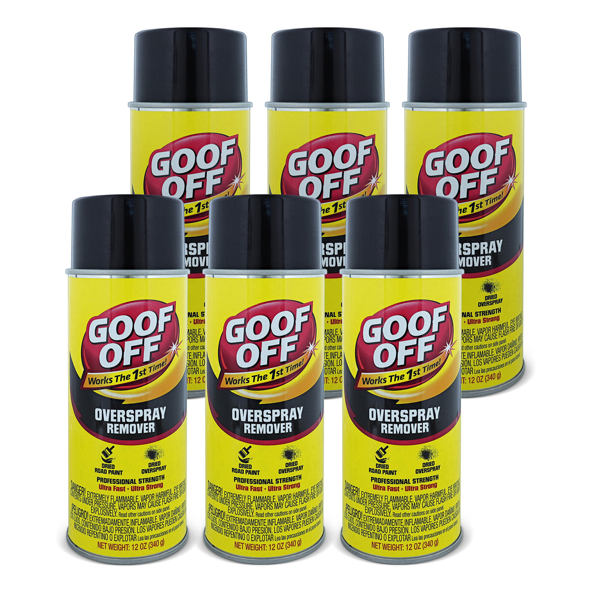 Goof-Off Pro Strength Overspray Remover, 6 Pack of 12 Oz Aerosol Cans