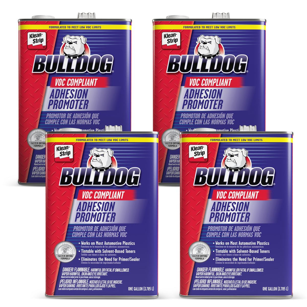 Bulldog Adhesion Promoter VOC Compliant for Automotive Plastics 4pk - Ready to Spray Quick Dry Auto Adhesion Promoter Automotive Paint Prep Jobs - Fills 320 Grit Scratches - 4 Pack of 1 Gallon Cans