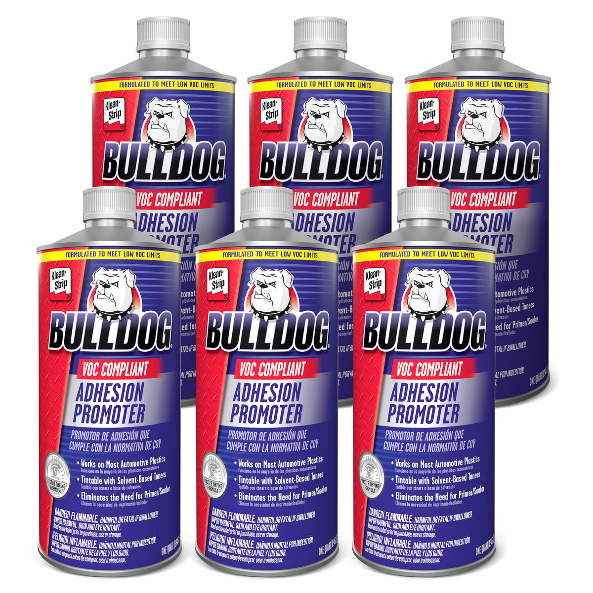 Klean-Strip Bulldog Adhesion Promoter for Plastic Auto Parts - 6pk of 1 Qrt Cans VOC Compliant Quick Dry No Mix Auto Adhesive Promoter Prep Stick - Fills 320 Grit Scratches